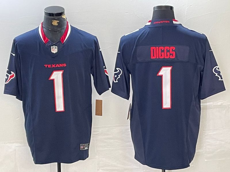 Men Houston Texans #1 Diggs Blue Three generations 2025 Nike Limited NFL Jersey style 2